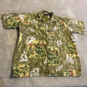 Vintage No‎ Boundaries Mens Tropical Palm Floral Short Sleeve Button Up Shirt L